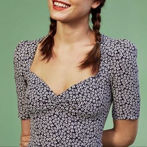 Reformation Esme midi navy floral dress